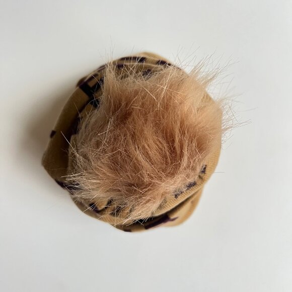 Knit Beanie Tuque with Faux Fur Pom – Brown & Tan Double F Pattern Hat - Picture 13 of 16